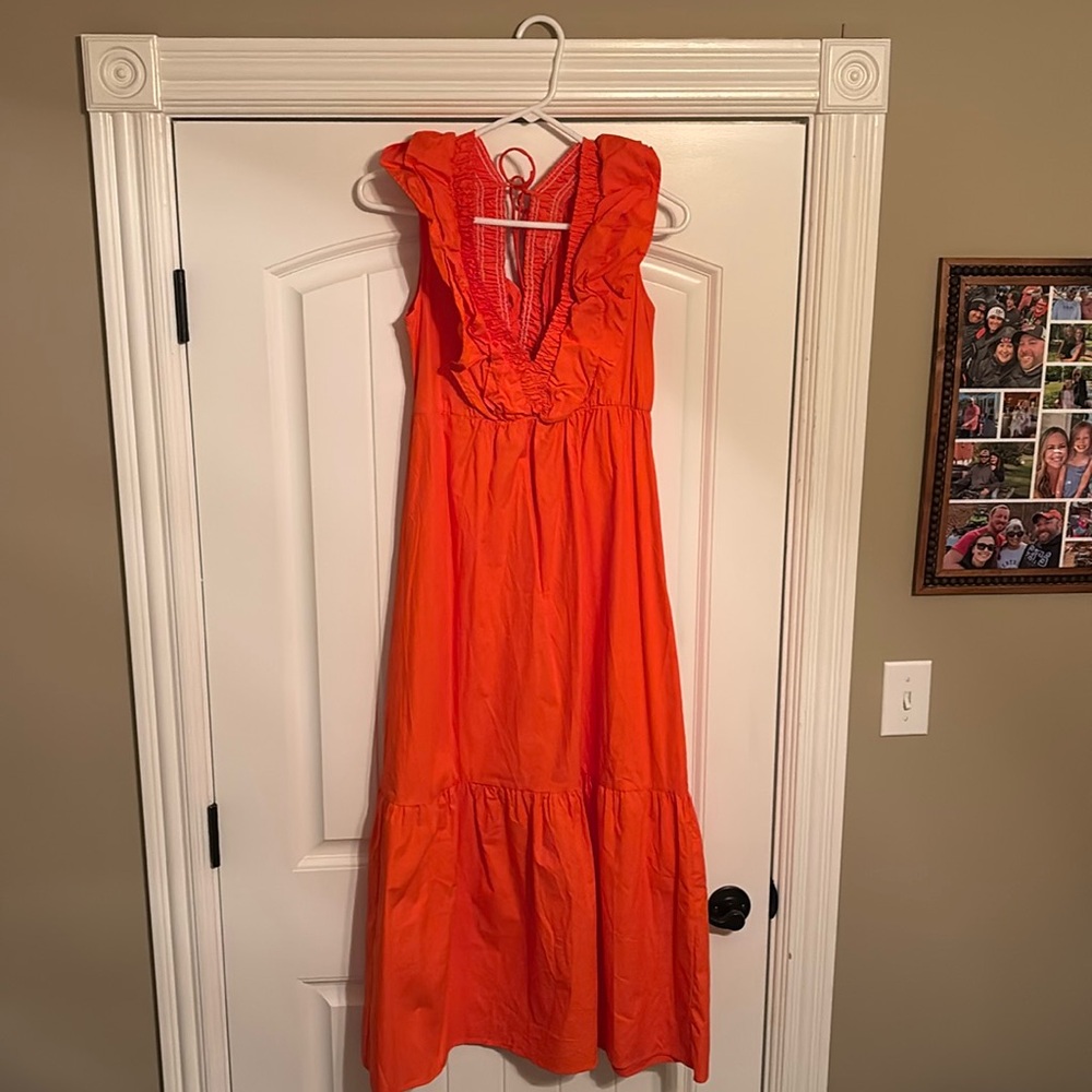 Orange poplin ruffle dress